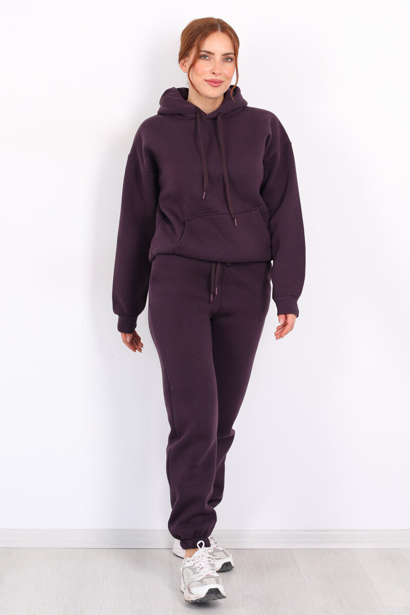 Bel Paça Lastikli Mor Kadın Üç İplik Eşofman Altı - 3