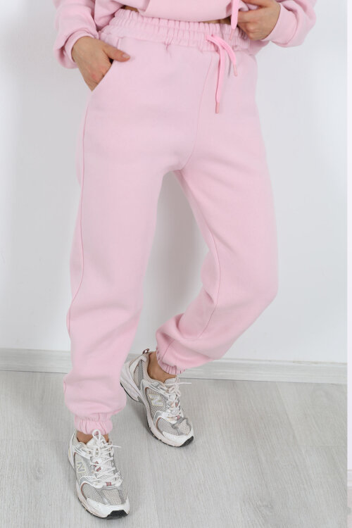 Bel Paça Lastikli Pembe Kadın Üç İplik Eşofman Altı - Berox (1)