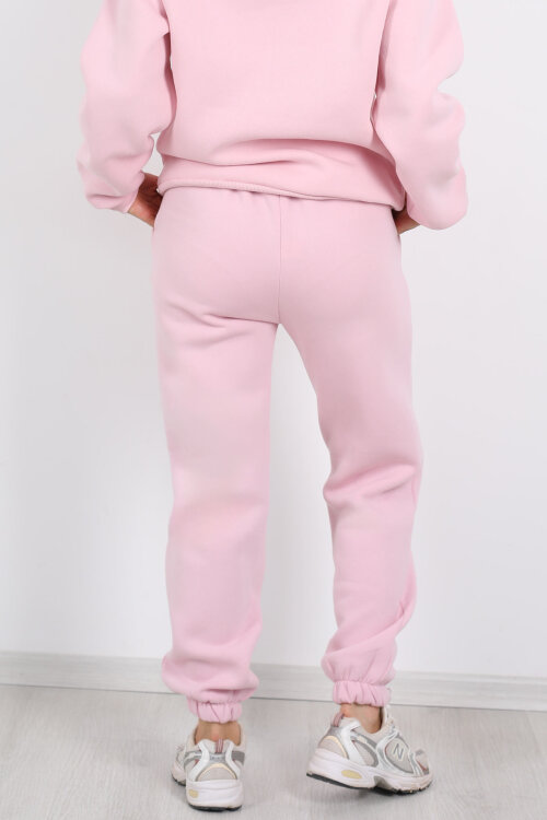 Bel Paça Lastikli Pembe Kadın Üç İplik Eşofman Altı - 5