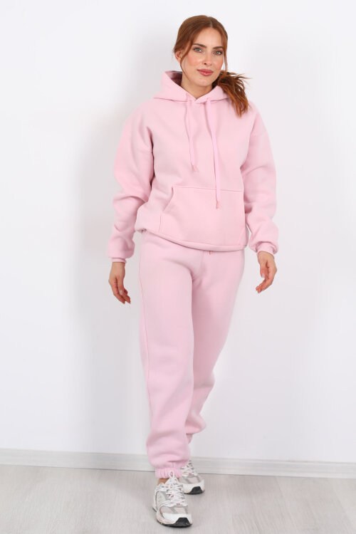 Bel Paça Lastikli Pembe Kadın Üç İplik Eşofman Altı - 3