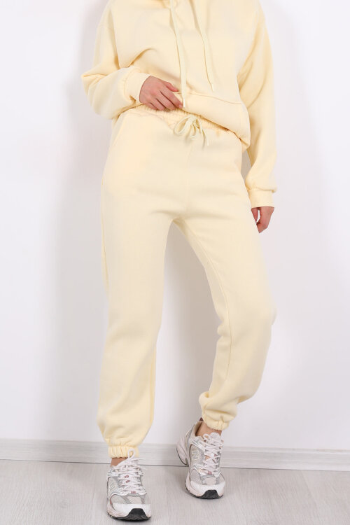 Bel Paça Lastikli Sarı Kadın Üç İplik Eşofman Altı - Berox (1)