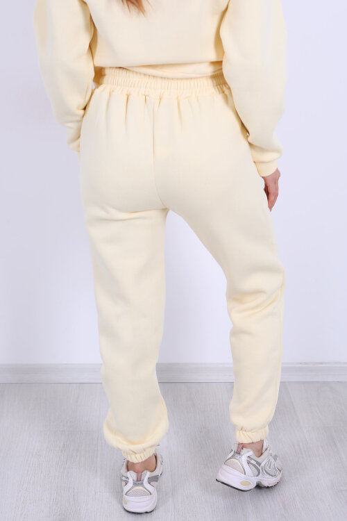 Bel Paça Lastikli Sarı Kadın Üç İplik Eşofman Altı - 5