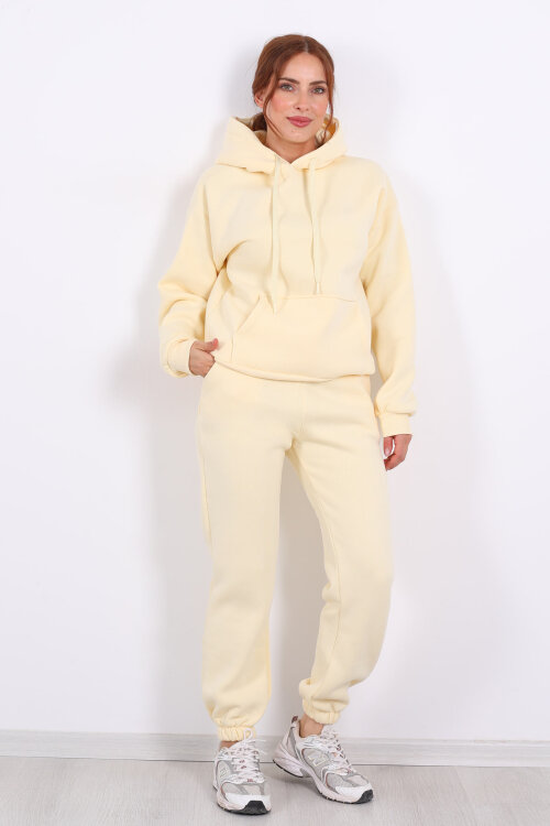 Bel Paça Lastikli Sarı Kadın Üç İplik Eşofman Altı - 4