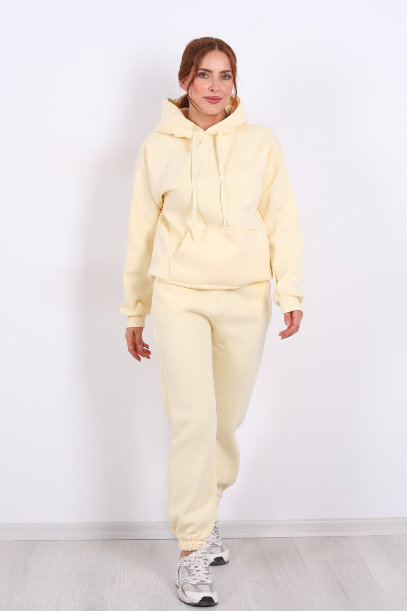 Bel Paça Lastikli Sarı Kadın Üç İplik Eşofman Altı - 3