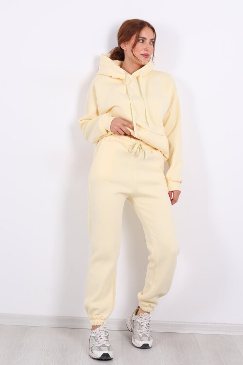 Bel Paça Lastikli Sarı Kadın Üç İplik Eşofman Altı - Berox