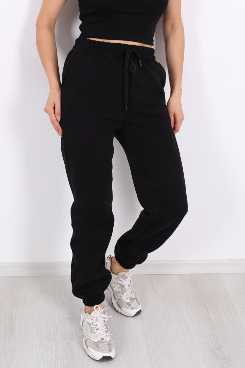 Bel Paça Lastikli Siyah Kadın Üç İplik Eşofman Altı - Berox (1)