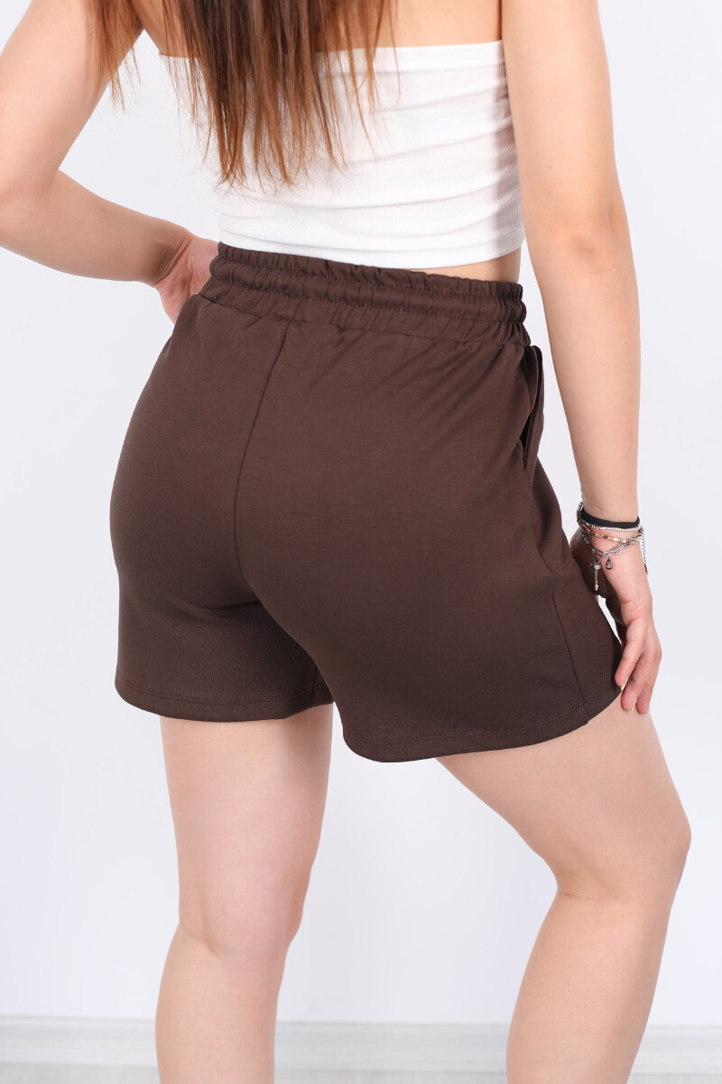 Beli Bağcıklı Cepli Modal Kahverengi Kadın Şort - 6