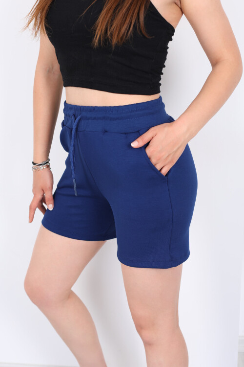 Beli Bağcıklı Cepli Modal Koyu Mavi Kadın Şort - 2