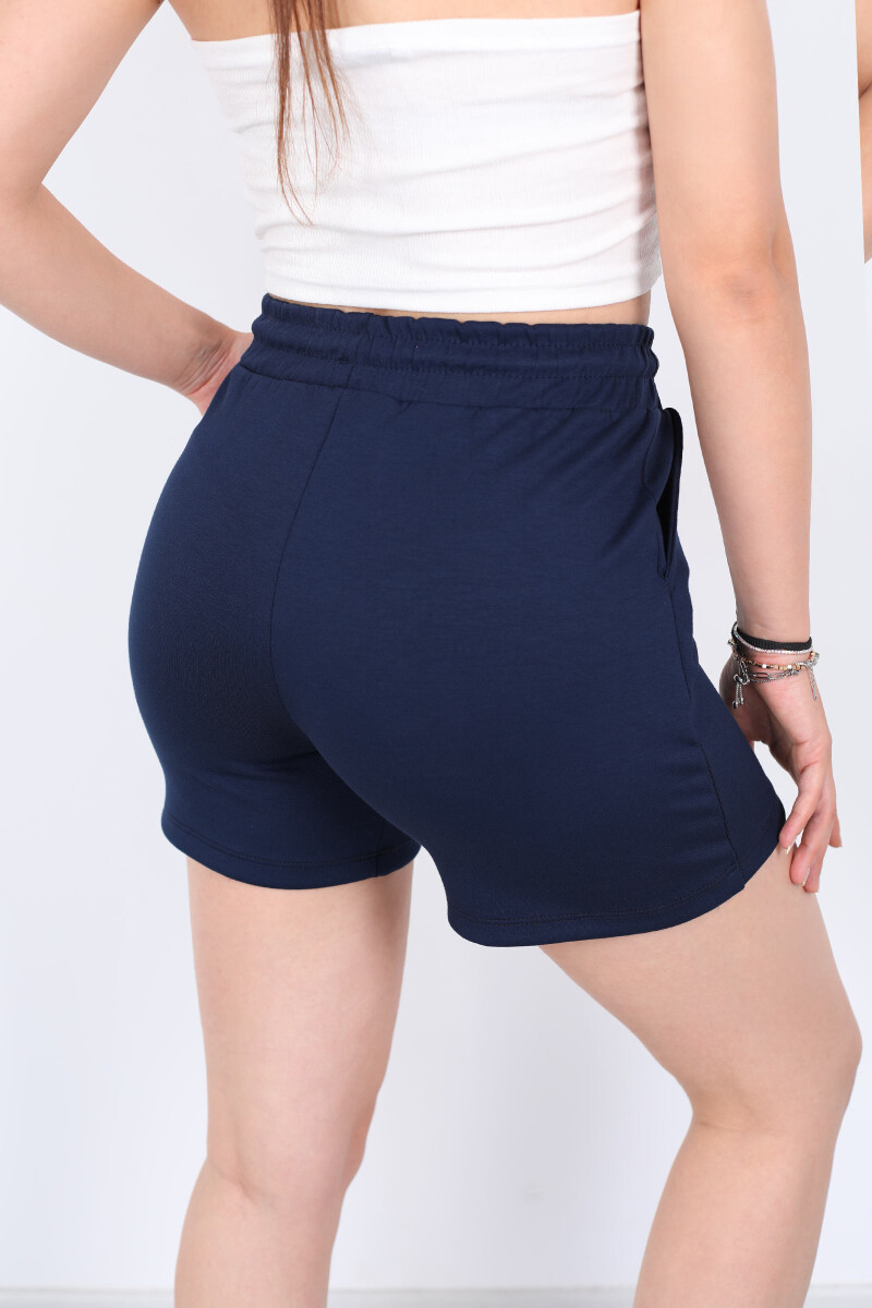 Beli Bağcıklı Cepli Modal Lacivert Kadın Şort - 6