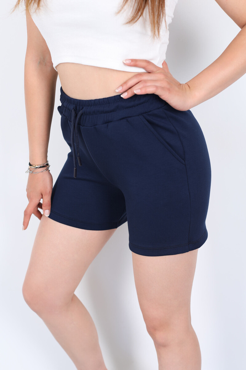 Beli Bağcıklı Cepli Modal Lacivert Kadın Şort - 2