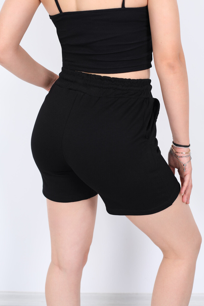 Beli Bağcıklı Cepli Modal Siyah Kadın Şort - 6
