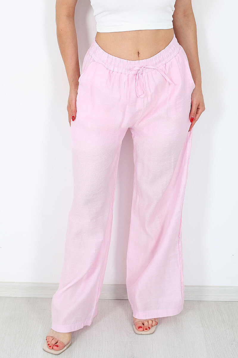 Beli Bağcıklı Pembe Kadın Salaş Pantolon - 2