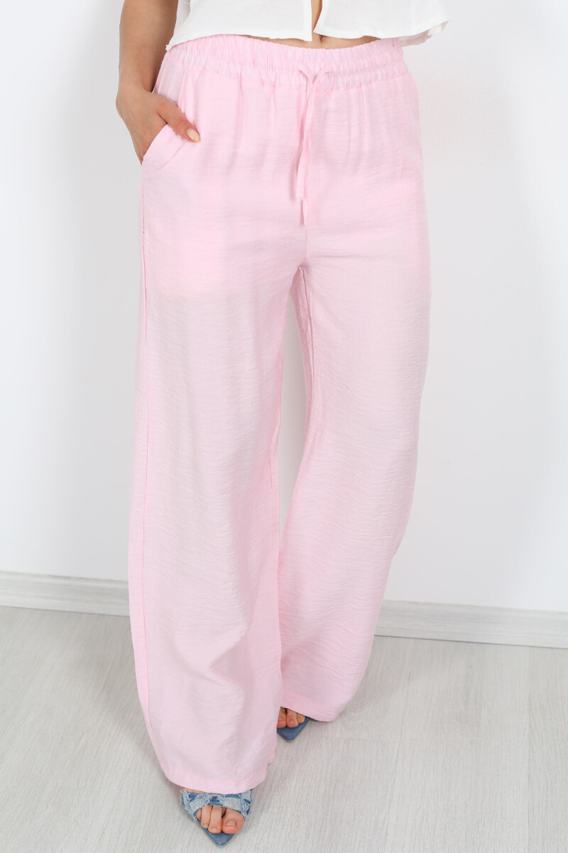 Beli Bağcıklı Pembe Kadın Salaş Pantolon - 2
