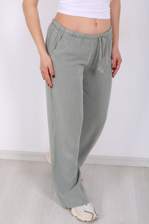 Beli Bağlamalı Bol Paça Tensel Mint Yeşili Kadın Pantolon - Berox (1)