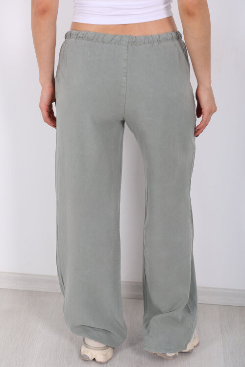 Beli Bağlamalı Bol Paça Tensel Mint Yeşili Kadın Pantolon - 6