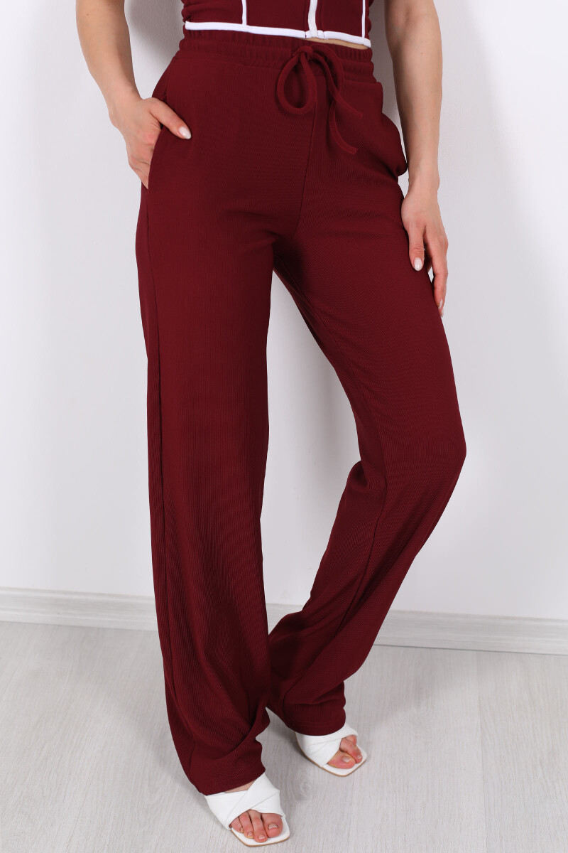 Beli Bağlamalı Boru Paça Bordo Kadın Ottoman Pantolon - 2