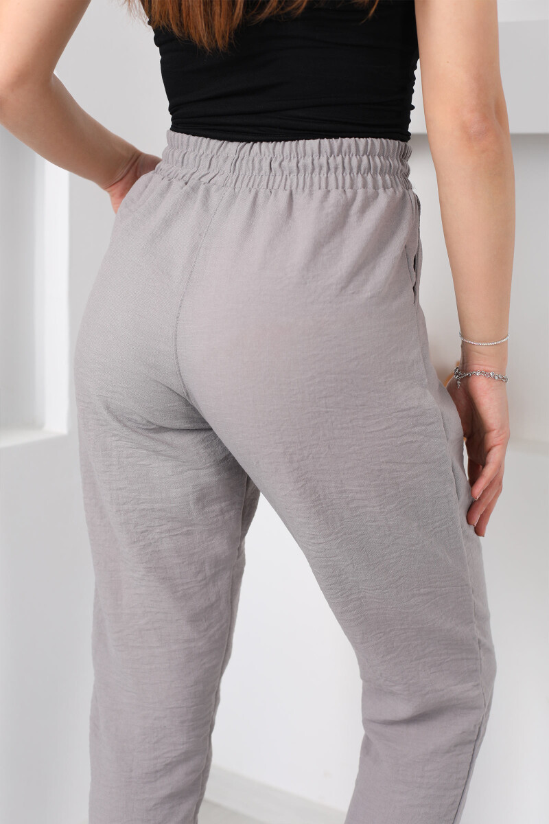 Beli Bağlamalı Duble Havuç Paça Keten Taş Rengi Kadın Pantolon - 5