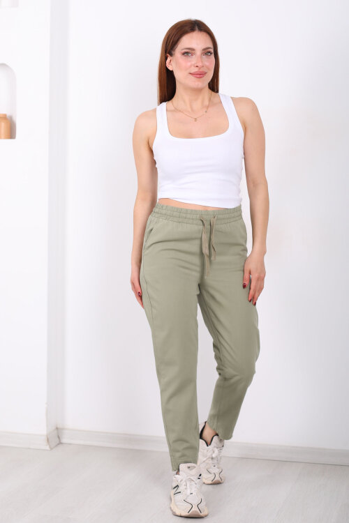 Beli Bağlamalı Paçası Püsküllü Kadın Mint Yeşili Havuç Keten Pantolon - 3