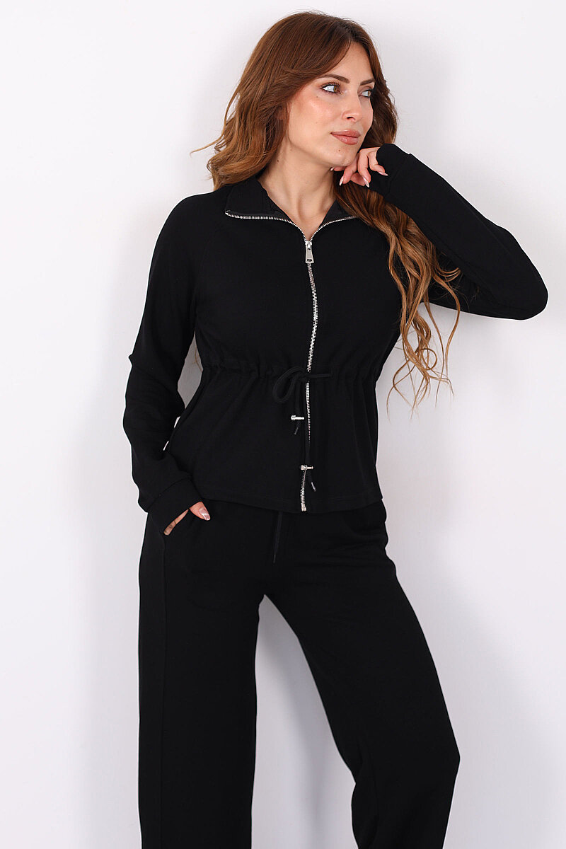 Beli Büzülen Ceket-Pantolon Siyah Kadın Takım - 4