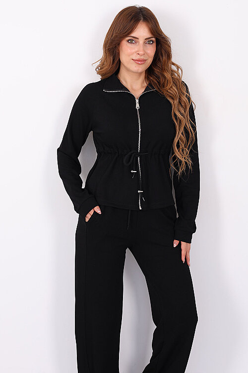 Beli Büzülen Ceket-Pantolon Siyah Kadın Takım - 6