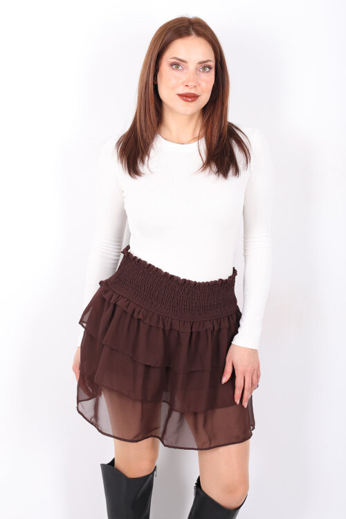 Beli Gipeli Kat Kat Mini Şifon Kahverengi Kadın Şort Etek - 3