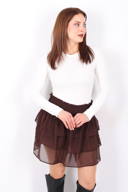 Beli Gipeli Kat Kat Mini Şifon Kahverengi Kadın Şort Etek - Berox