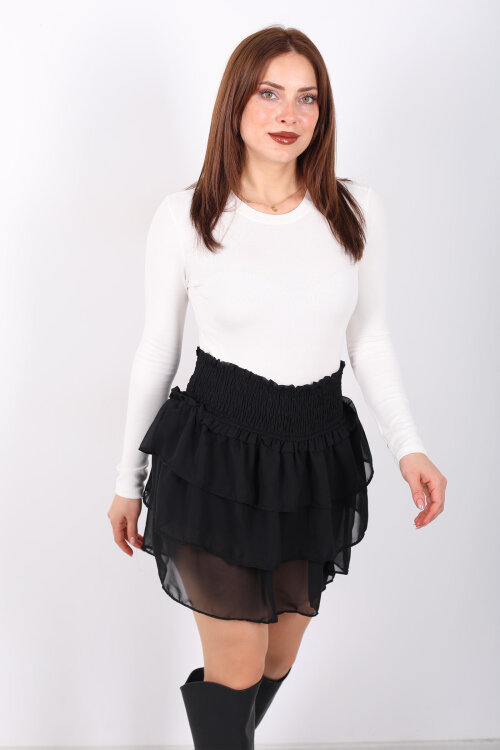 Beli Gipeli Kat Kat Mini Şifon Siyah Kadın Şort Etek - 3