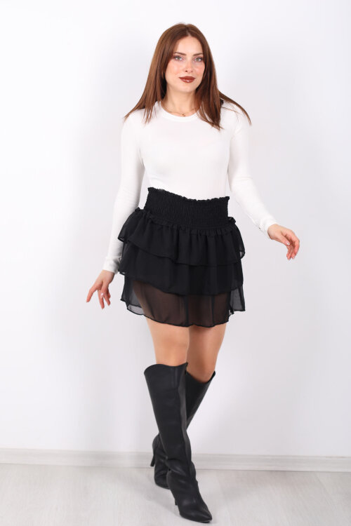 Beli Gipeli Kat Kat Mini Şifon Siyah Kadın Şort Etek - 5