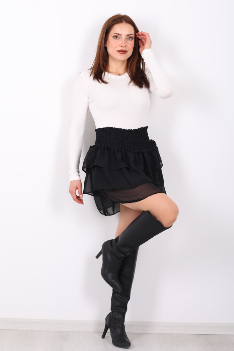 Beli Gipeli Kat Kat Mini Şifon Siyah Kadın Şort Etek - 1