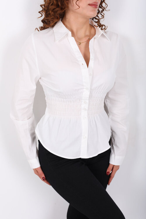 Beli Gipeli Uzun Kollu Beyaz Kadın Gömlek - Berox (1)