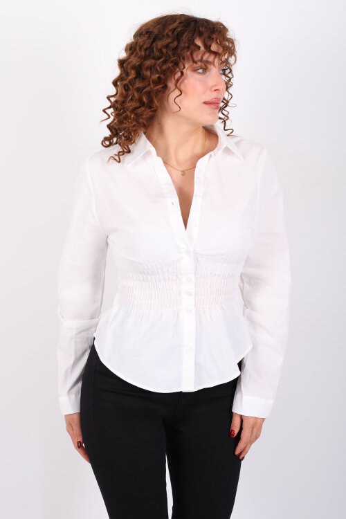 Beli Gipeli Uzun Kollu Beyaz Kadın Gömlek - 6