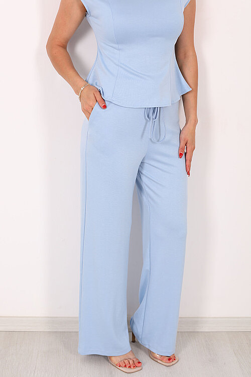 Beli Lastikli Bağlamalı Bebe Mavi Kadın Modal Pantolon - Berox (1)