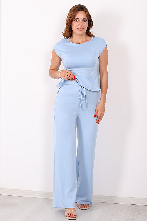 Beli Lastikli Bağlamalı Bebe Mavi Kadın Modal Pantolon - Berox