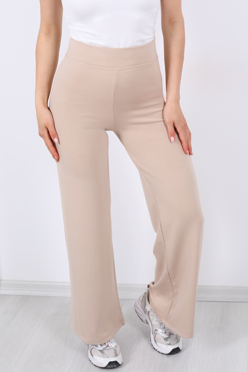 Beli Lastikli Yüksek Bel Bej Kadın Modal Pantolon - 2