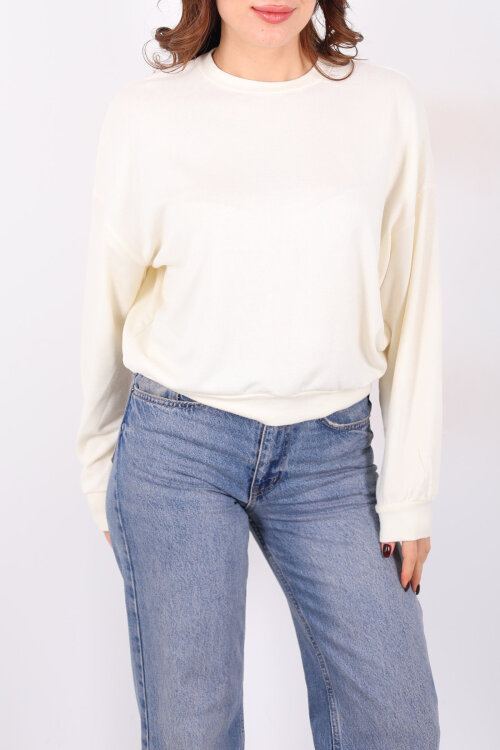 Beli Lastikli Bisiklet Yaka Ekru Kadın Bluz - Berox (1)