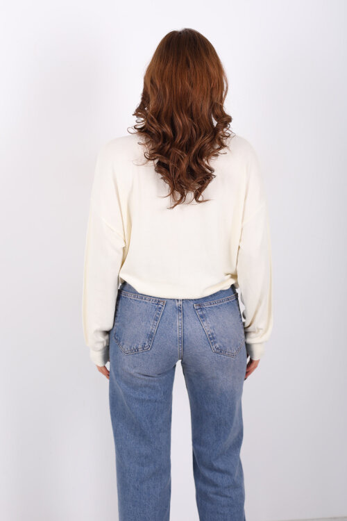 Beli Lastikli Bisiklet Yaka Ekru Kadın Bluz - 4