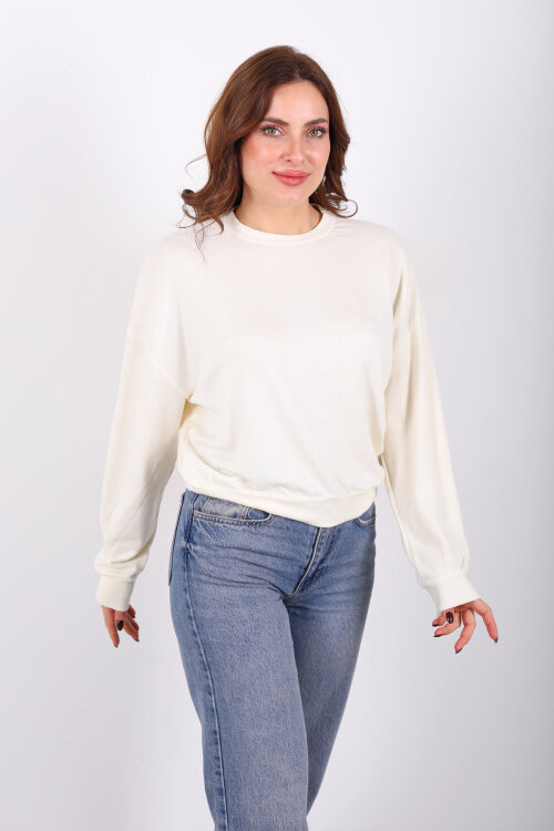 Beli Lastikli Bisiklet Yaka Ekru Kadın Bluz - 3