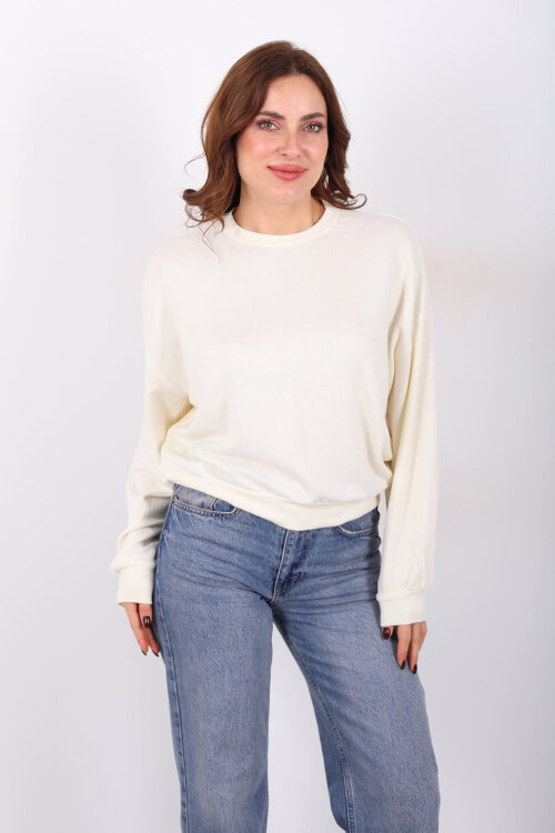 Beli Lastikli Bisiklet Yaka Ekru Kadın Bluz - 5