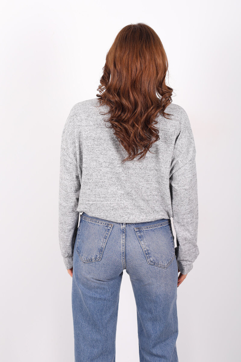 Beli Lastikli Bisiklet Yaka Gri Kadın Bluz - 2