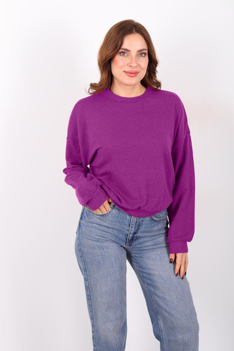 Beli Lastikli Bisiklet Yaka Mürdüm Kadın Bluz - 1