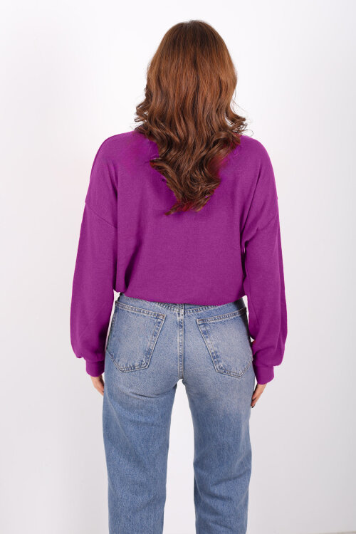 Beli Lastikli Bisiklet Yaka Mürdüm Kadın Bluz - 4