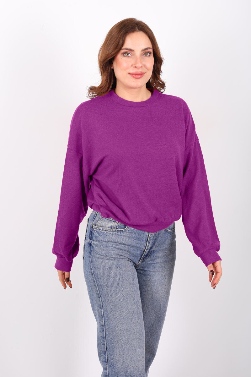 Beli Lastikli Bisiklet Yaka Mürdüm Kadın Bluz - 3