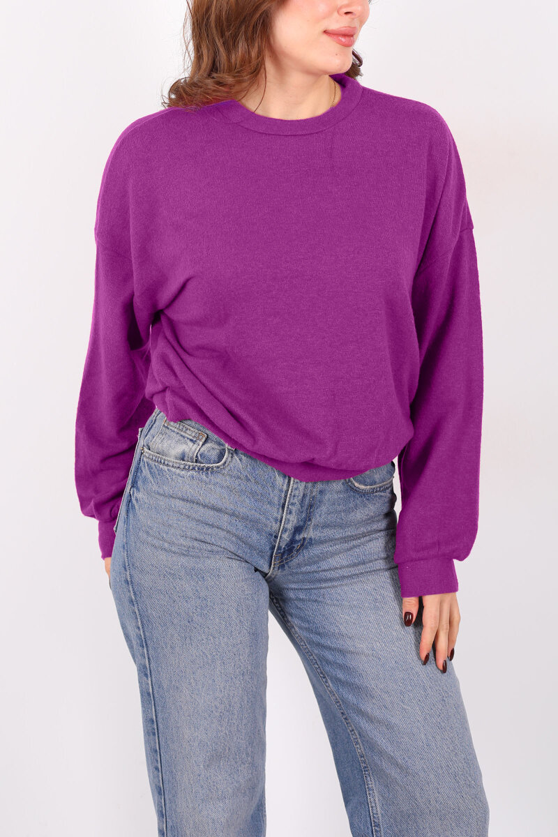 Beli Lastikli Bisiklet Yaka Mürdüm Kadın Bluz - 2