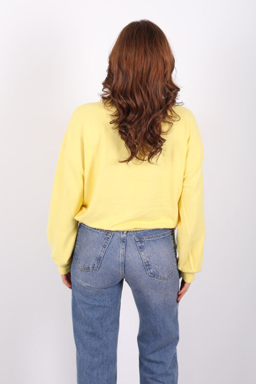 Beli Lastikli Bisiklet Yaka Sarı Kadın Bluz - 4