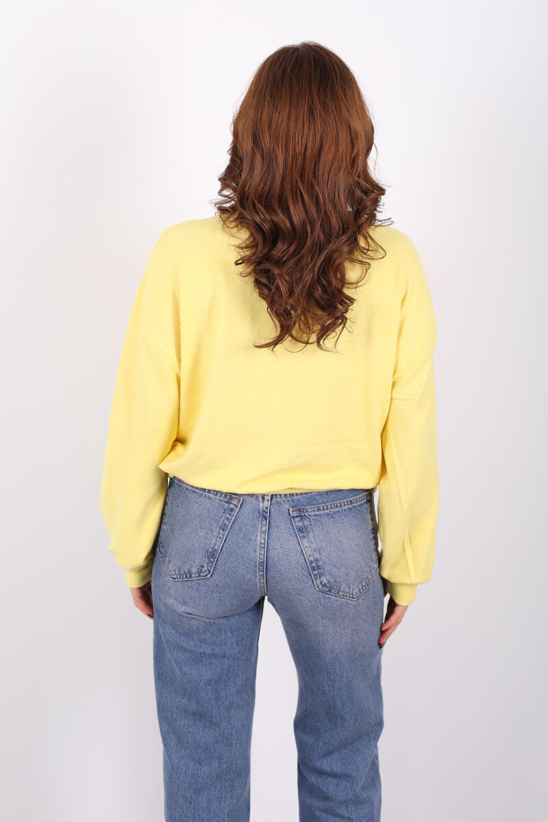 Beli Lastikli Bisiklet Yaka Sarı Kadın Bluz - 4