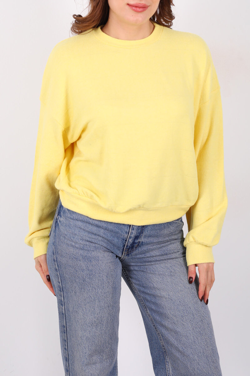 Beli Lastikli Bisiklet Yaka Sarı Kadın Bluz - 2