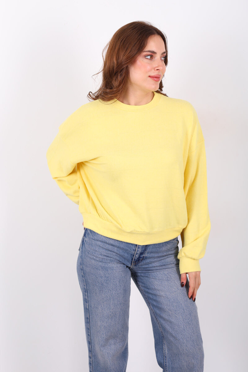 Beli Lastikli Bisiklet Yaka Sarı Kadın Bluz - 1