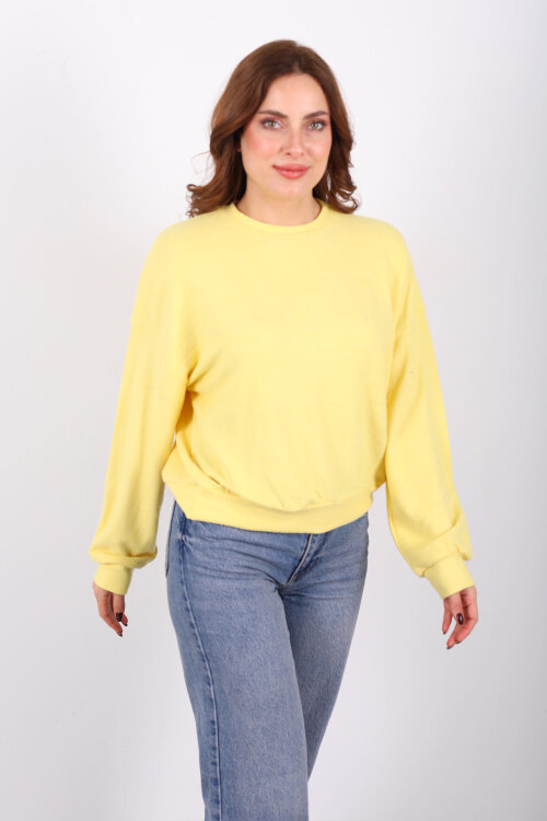 Beli Lastikli Bisiklet Yaka Sarı Kadın Bluz - 3