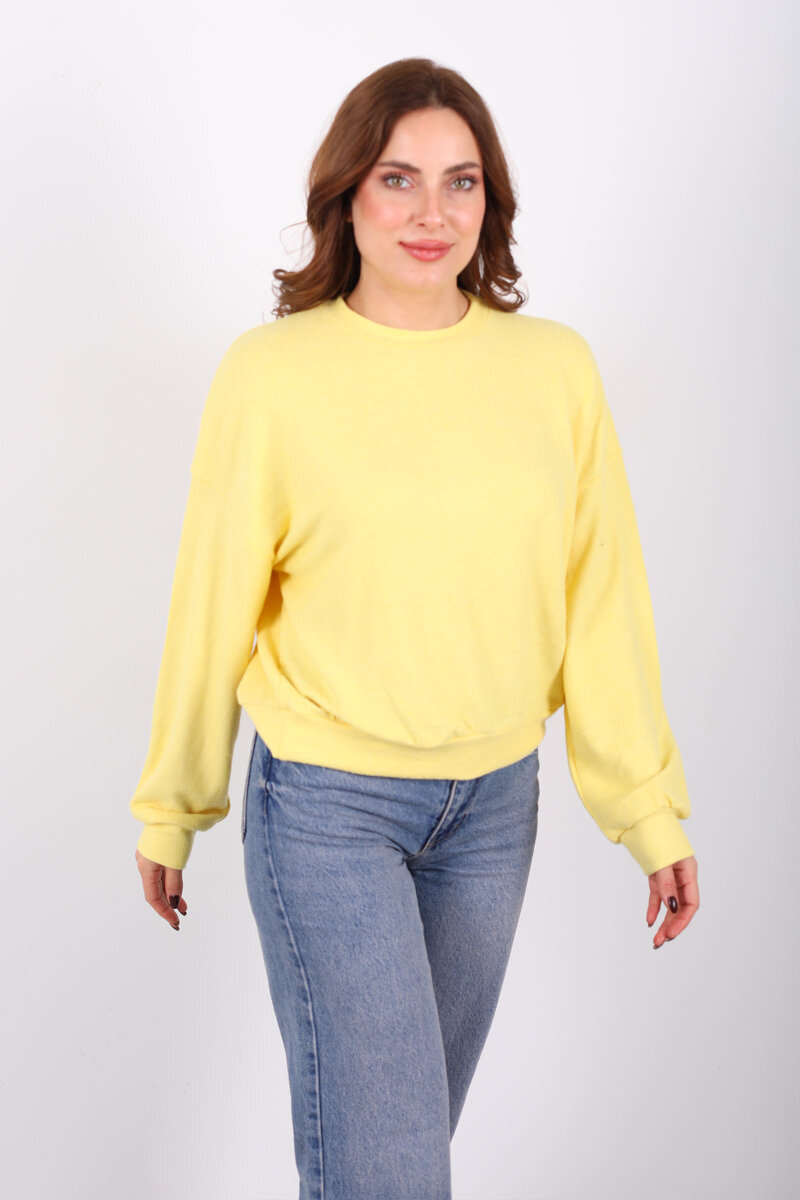 Beli Lastikli Bisiklet Yaka Sarı Kadın Bluz - 3