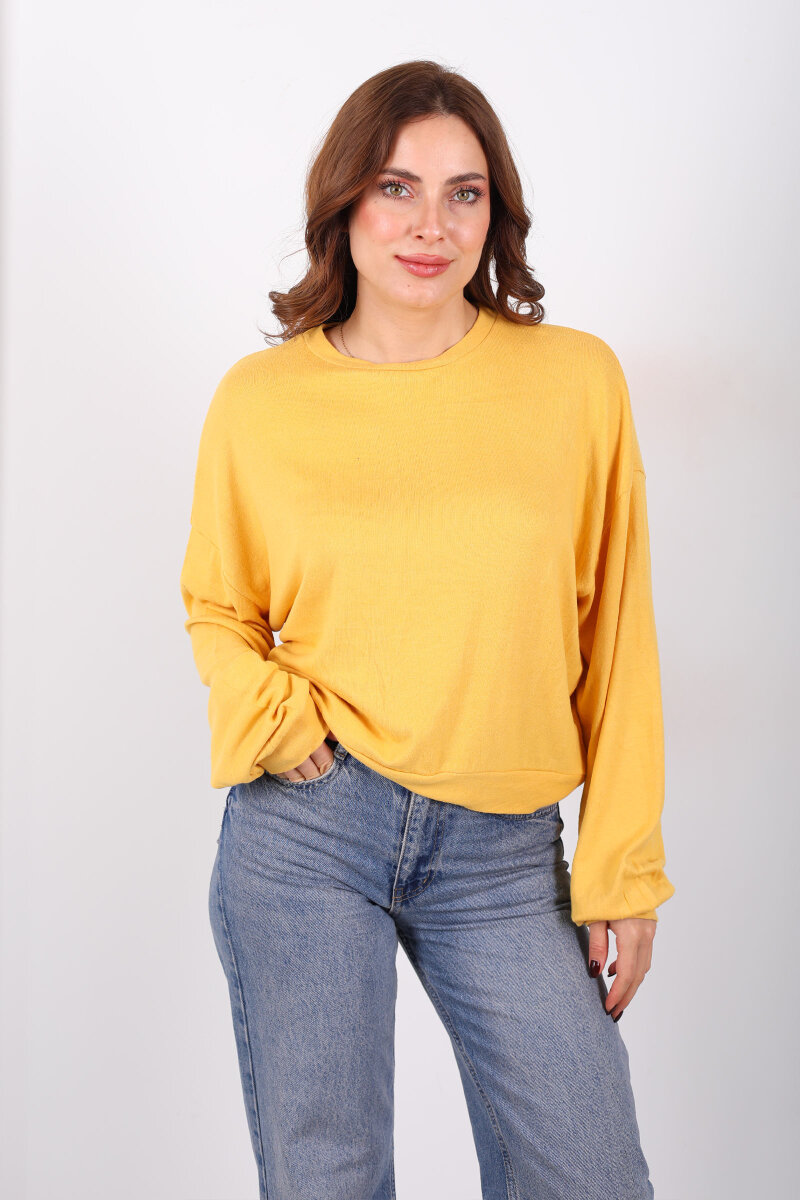 Beli Lastikli Bisiklet Yaka Turuncu Kadın Bluz - 1